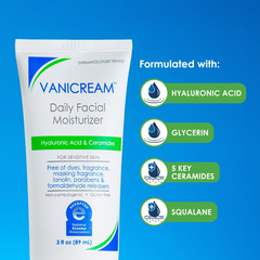 Vanicream Daily Facial Moisturizer with Hyaluronic Acid & Ceramides for Sensitive Skin - Unscented - 3 fl oz